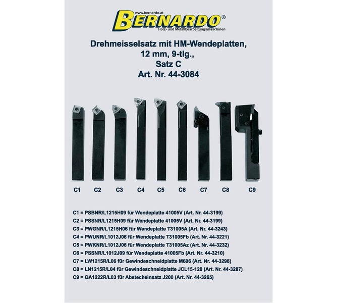 Noże tokarskie z płytkami weglikowymi HM, 12 mm, 9 szt. Zestaw C BERNARDO - 4808 - zdjęcie 2